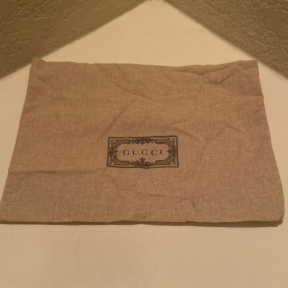 Gucci Foldover Dust Cover Bag Neutral Beige Gray Fabric Luxury Storage Travel